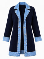 Élégant manteau en jean pour femme avec empiècement en tricot côtelé