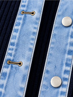 Élégant manteau en jean pour femme avec empiècement en tricot côtelé