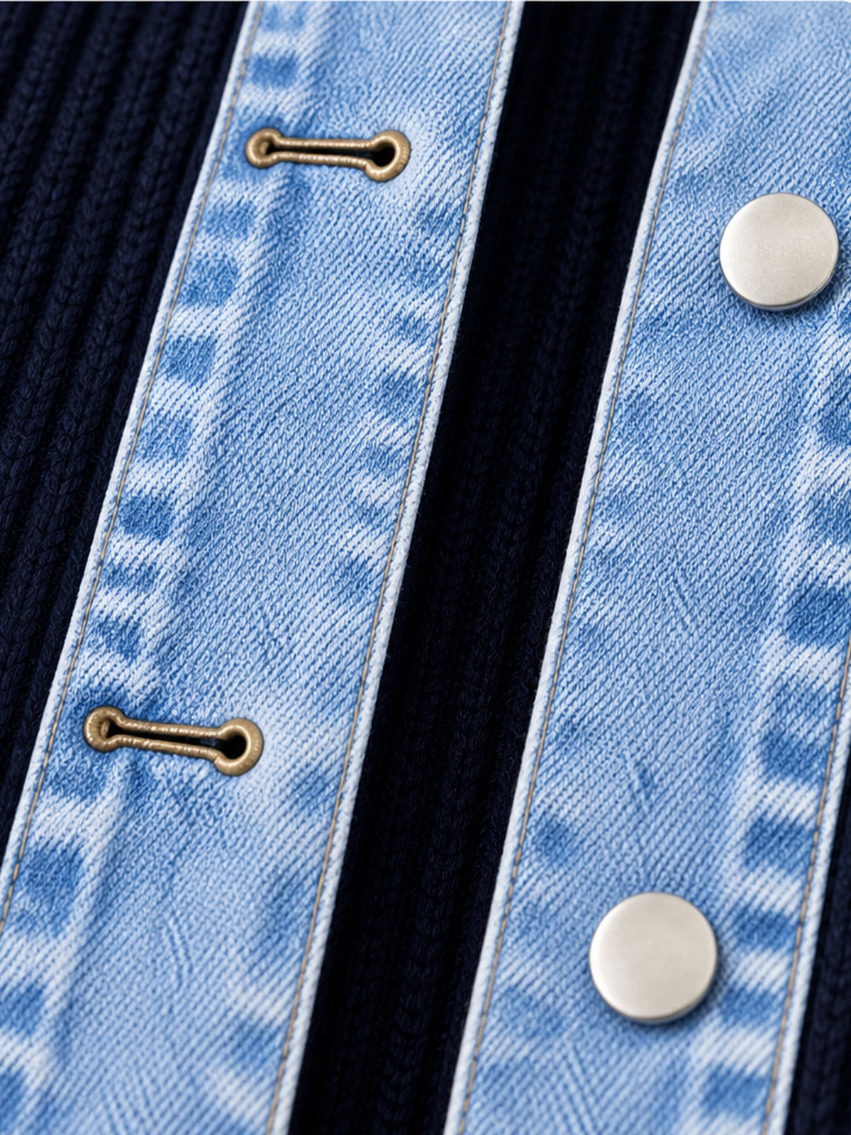 Élégant manteau en jean pour femme avec empiècement en tricot côtelé