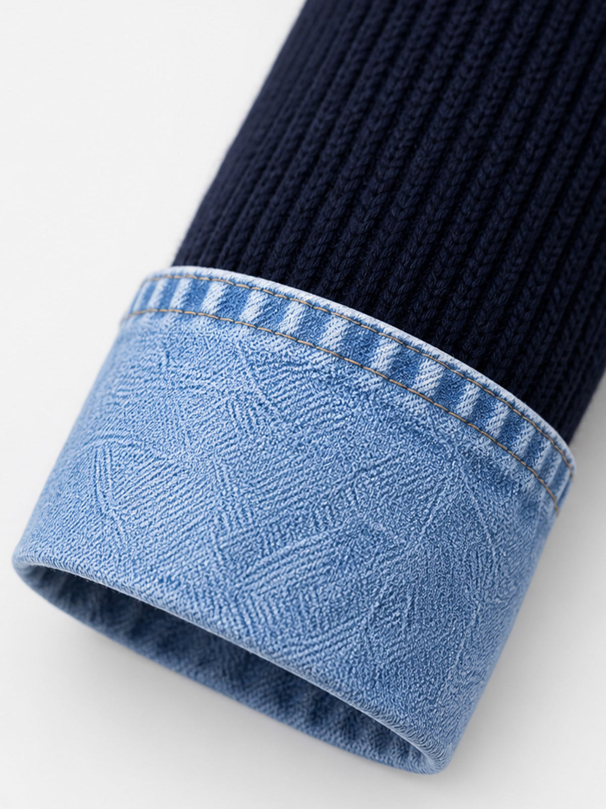 Élégant manteau en jean pour femme avec empiècement en tricot côtelé
