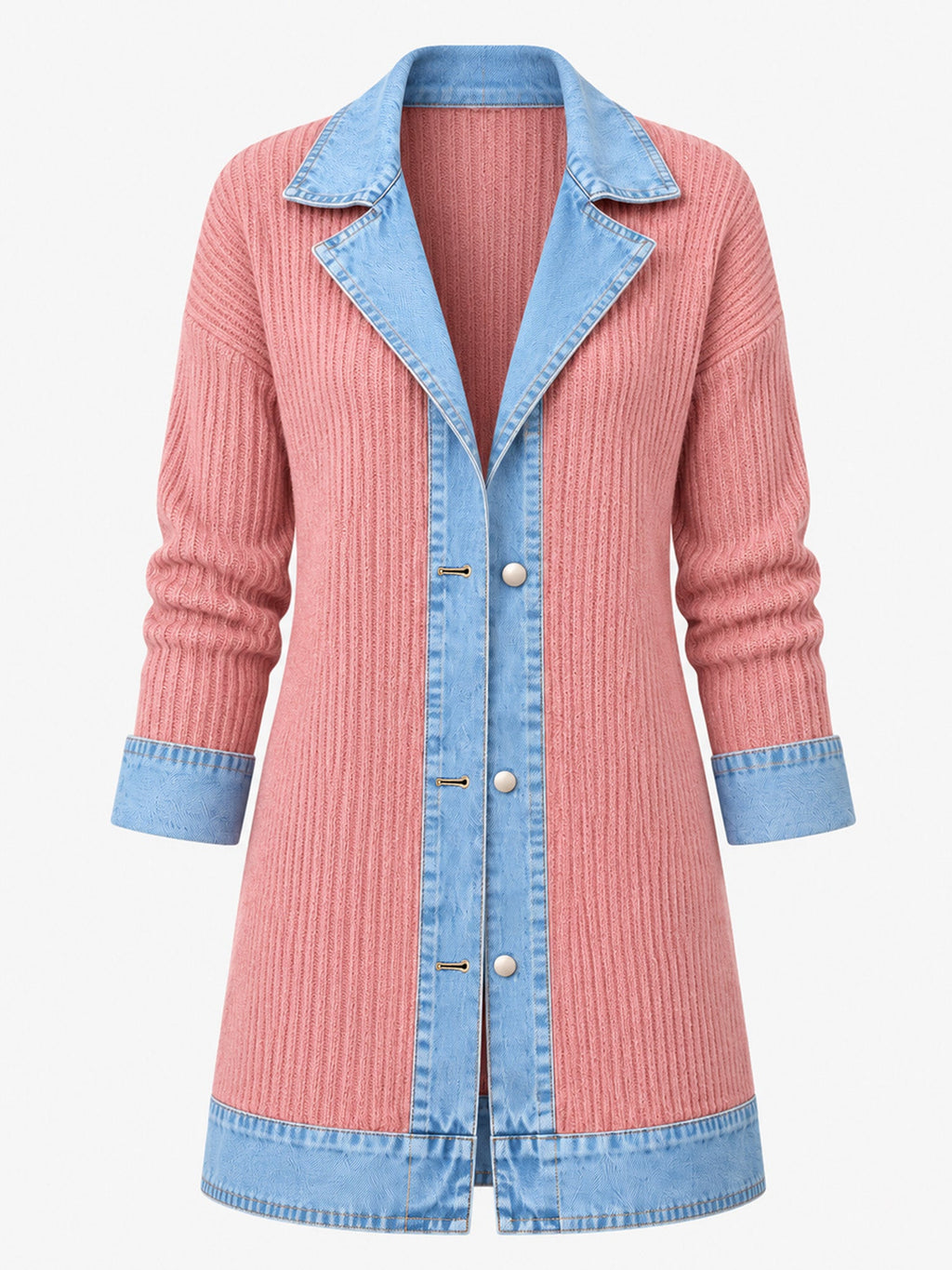 Élégant manteau en jean pour femme avec empiècement en tricot côtelé