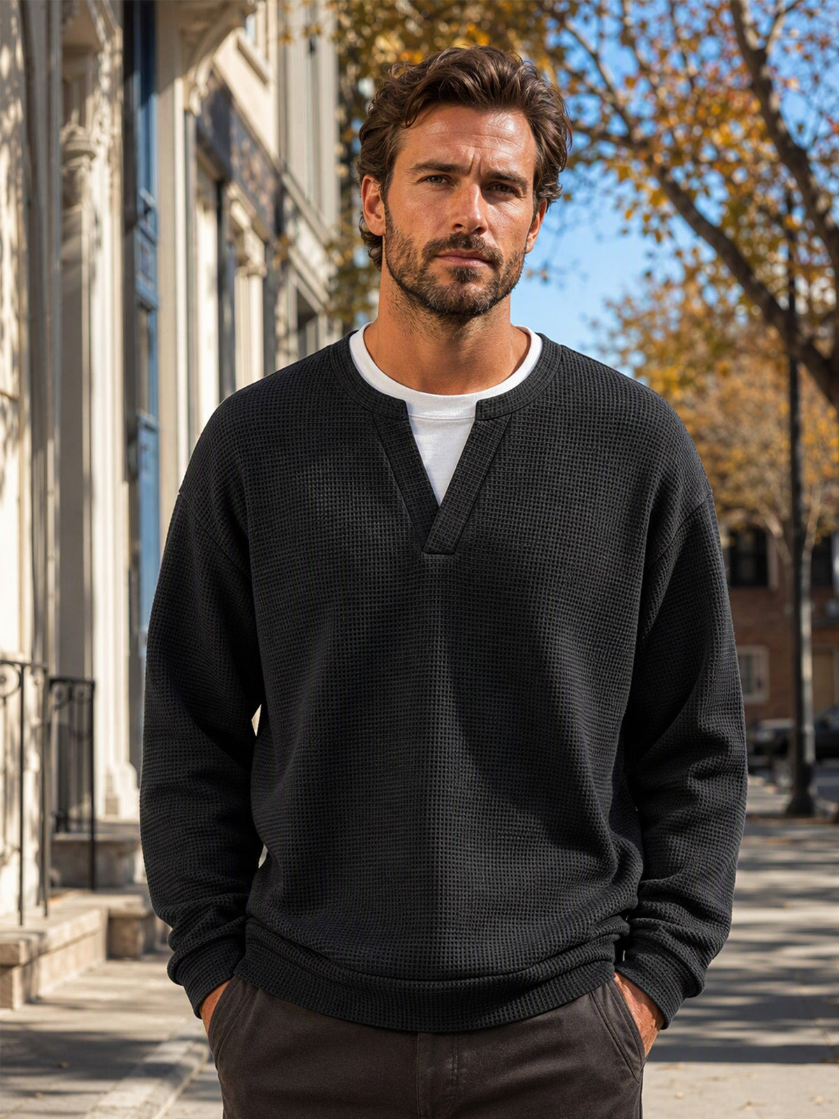 Herren Waffel-T-Shirt im Layer-Look | Bequemer Alltagsstil mit eleganter Struktur