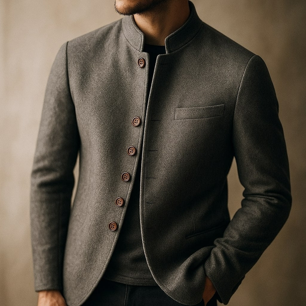 Herren Jacke mit Stehkragen und Knopfleiste