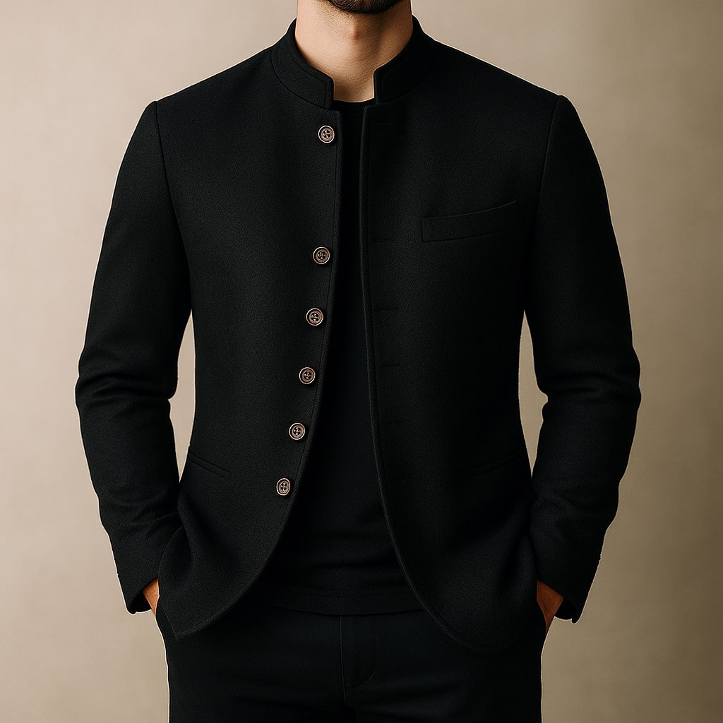 Herren Jacke mit Stehkragen und Knopfleiste