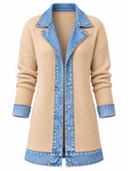 Élégant manteau en jean pour femme avec empiècement en tricot côtelé