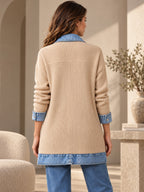 Élégant manteau en jean pour femme avec empiècement en tricot côtelé