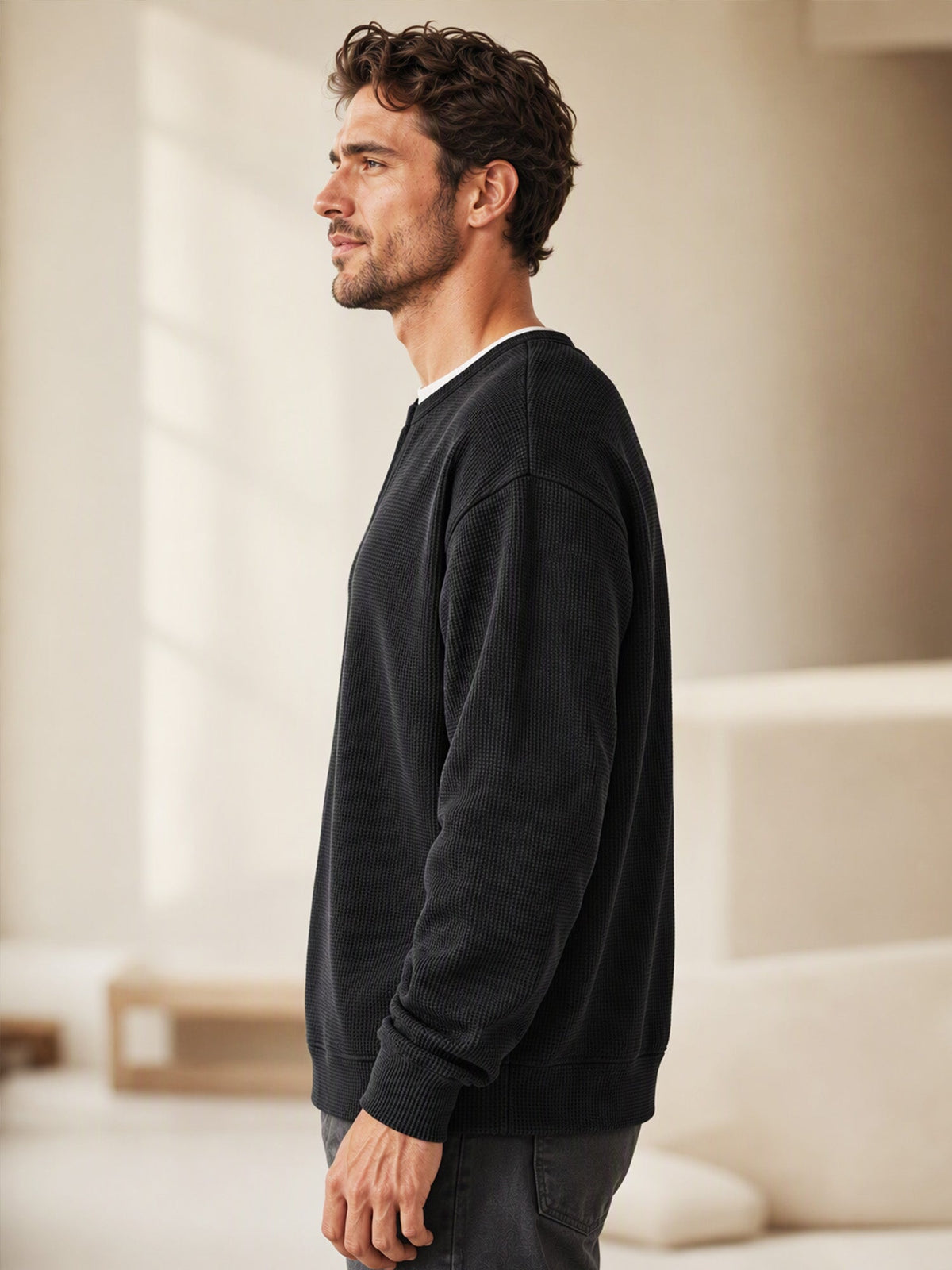 Herren Waffel-T-Shirt im Layer-Look | Bequemer Alltagsstil mit eleganter Struktur