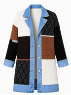 Élégant manteau en jean pour femme avec empiècement en tricot côtelé
