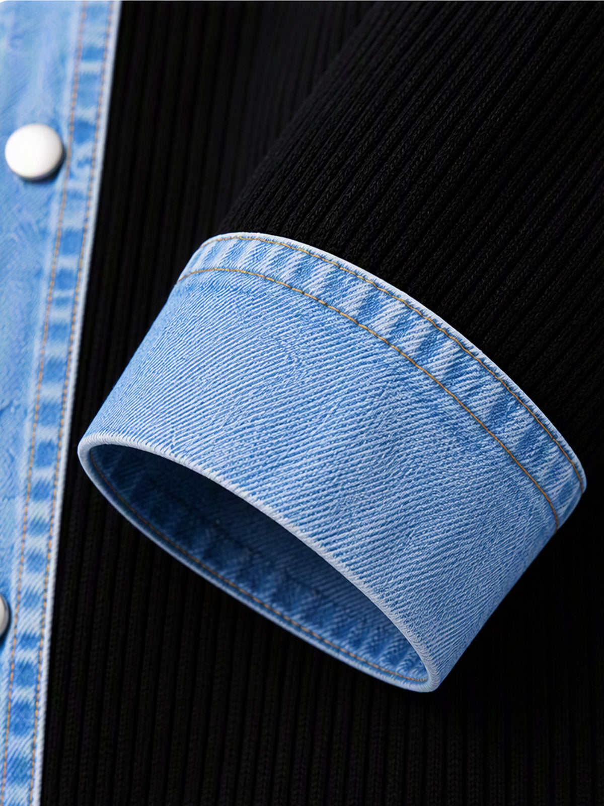 Élégant manteau en jean pour femme avec empiècement en tricot côtelé