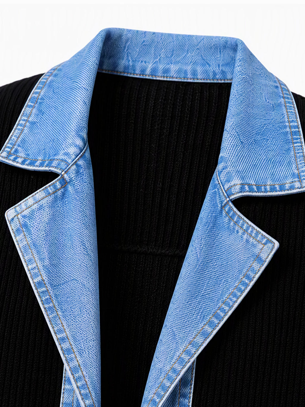 Élégant manteau en jean pour femme avec empiècement en tricot côtelé
