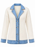 Élégant manteau en jean pour femme avec empiècement en tricot côtelé