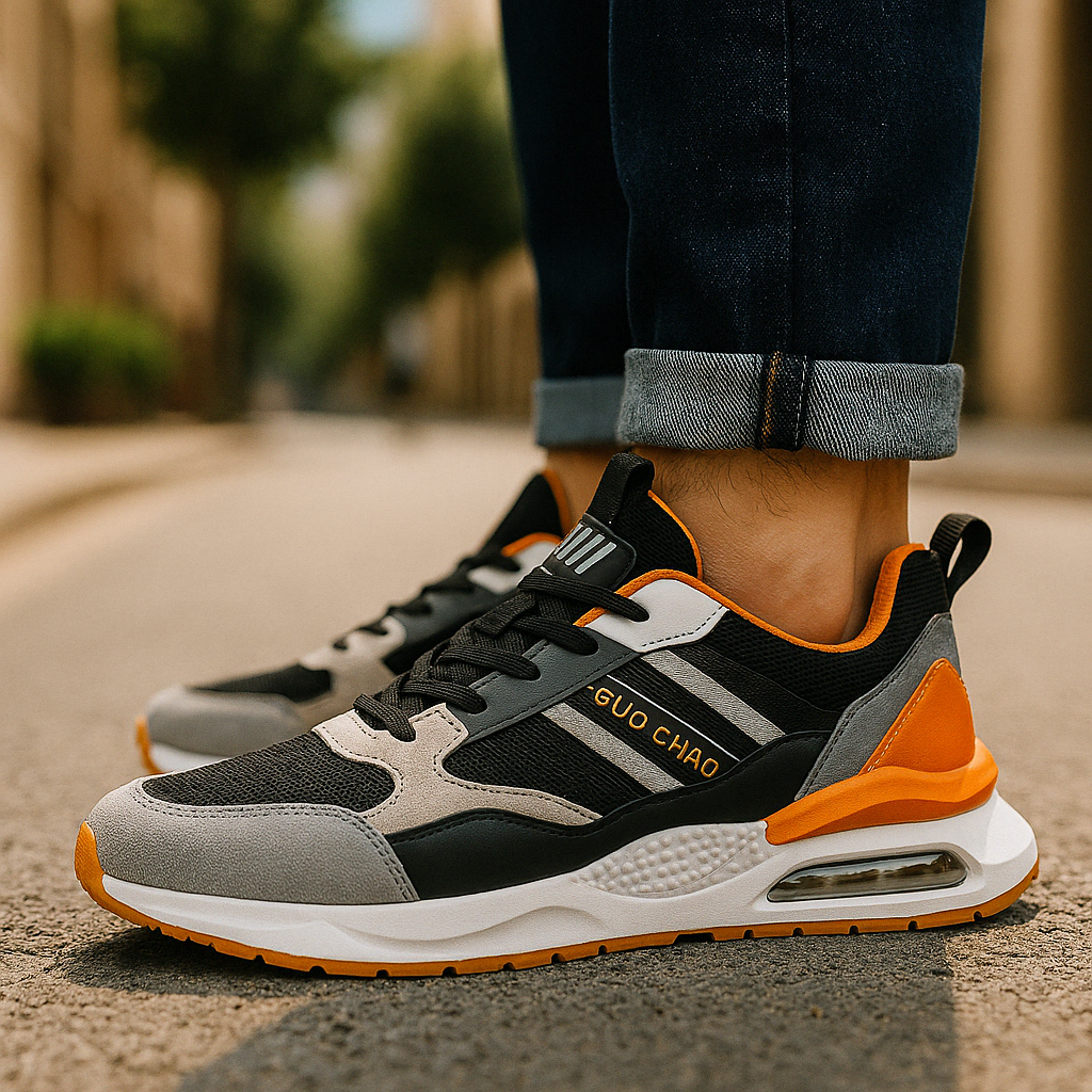 Retro-Sneaker für Herren in Grün, Orange und Beige – Sportlich und bequem