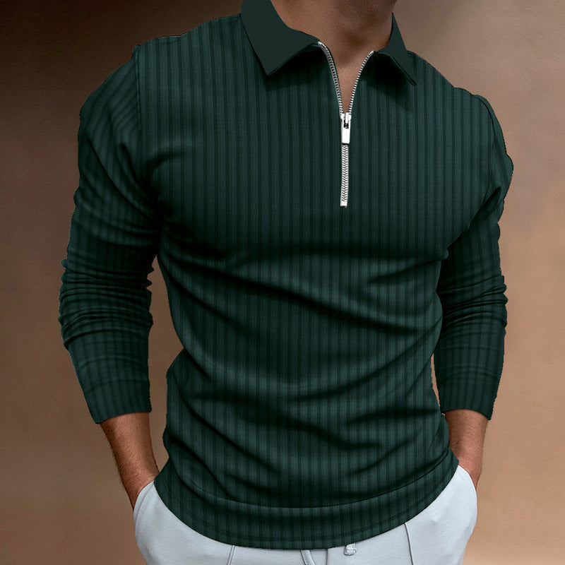 Herren Poloshirt Reißverschluss Struktur Kurzarm Baumwolle