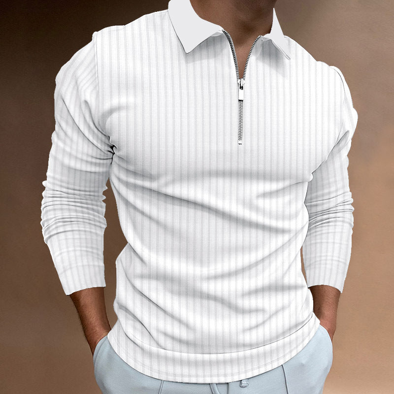 Herren Poloshirt Reißverschluss Struktur Kurzarm Baumwolle