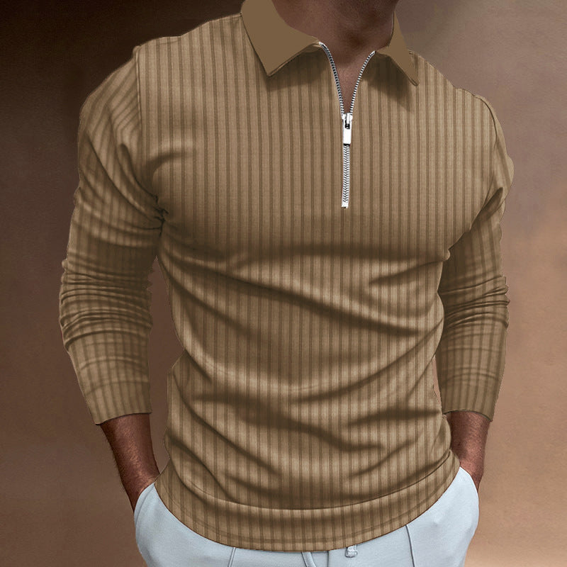 Herren Poloshirt Reißverschluss Struktur Kurzarm Baumwolle
