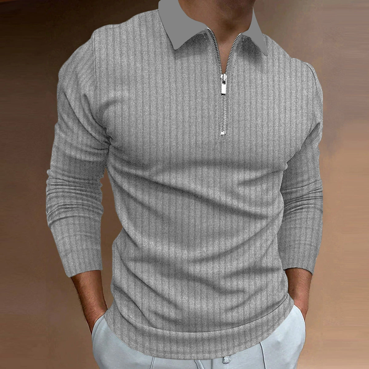 Herren Poloshirt Reißverschluss Struktur Kurzarm Baumwolle
