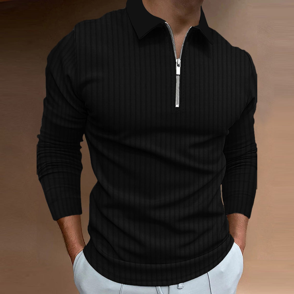 Herren Poloshirt Reißverschluss Struktur Kurzarm Baumwolle
