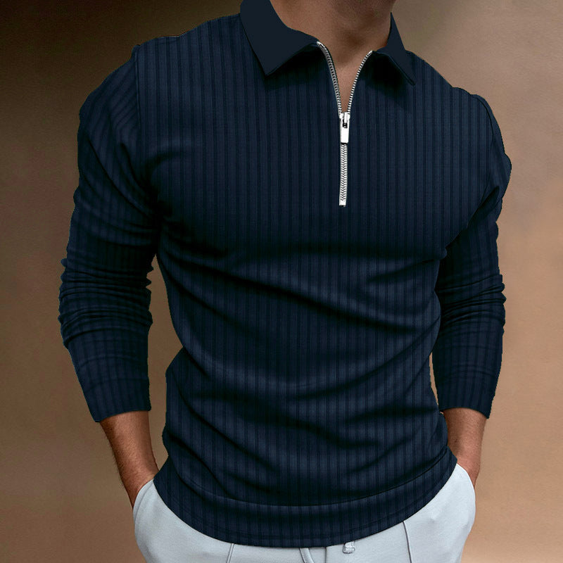 Herren Poloshirt Reißverschluss Struktur Kurzarm Baumwolle