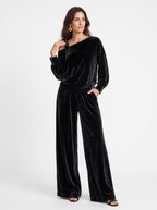 Damen-Off-Shoulder-Oberteil mit weit geschnittener Hose als Set