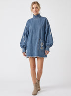 Soldes !!! 🎉✨ Mini-robe oversize en jean pour femme avec col montant