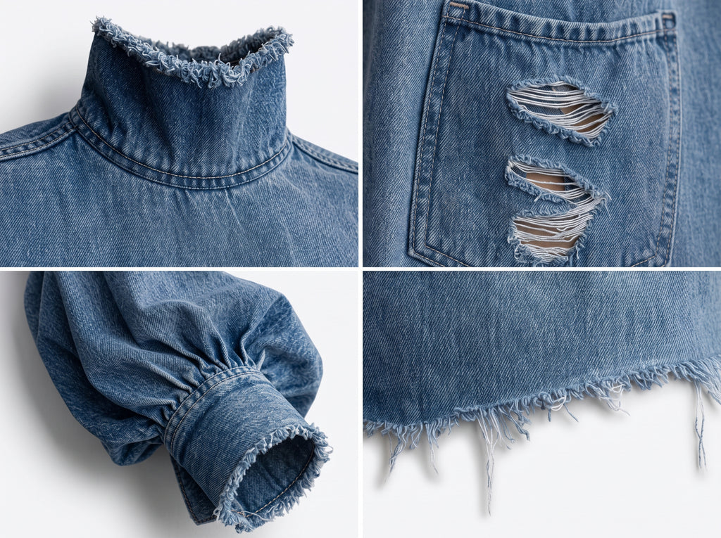 Soldes !!! 🎉✨ Mini-robe oversize en jean pour femme avec col montant