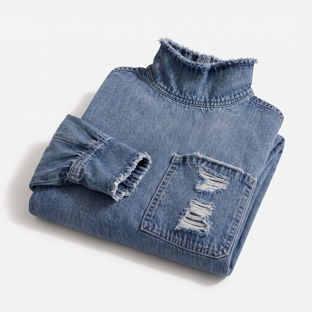 Soldes !!! 🎉✨ Mini-robe oversize en jean pour femme avec col montant