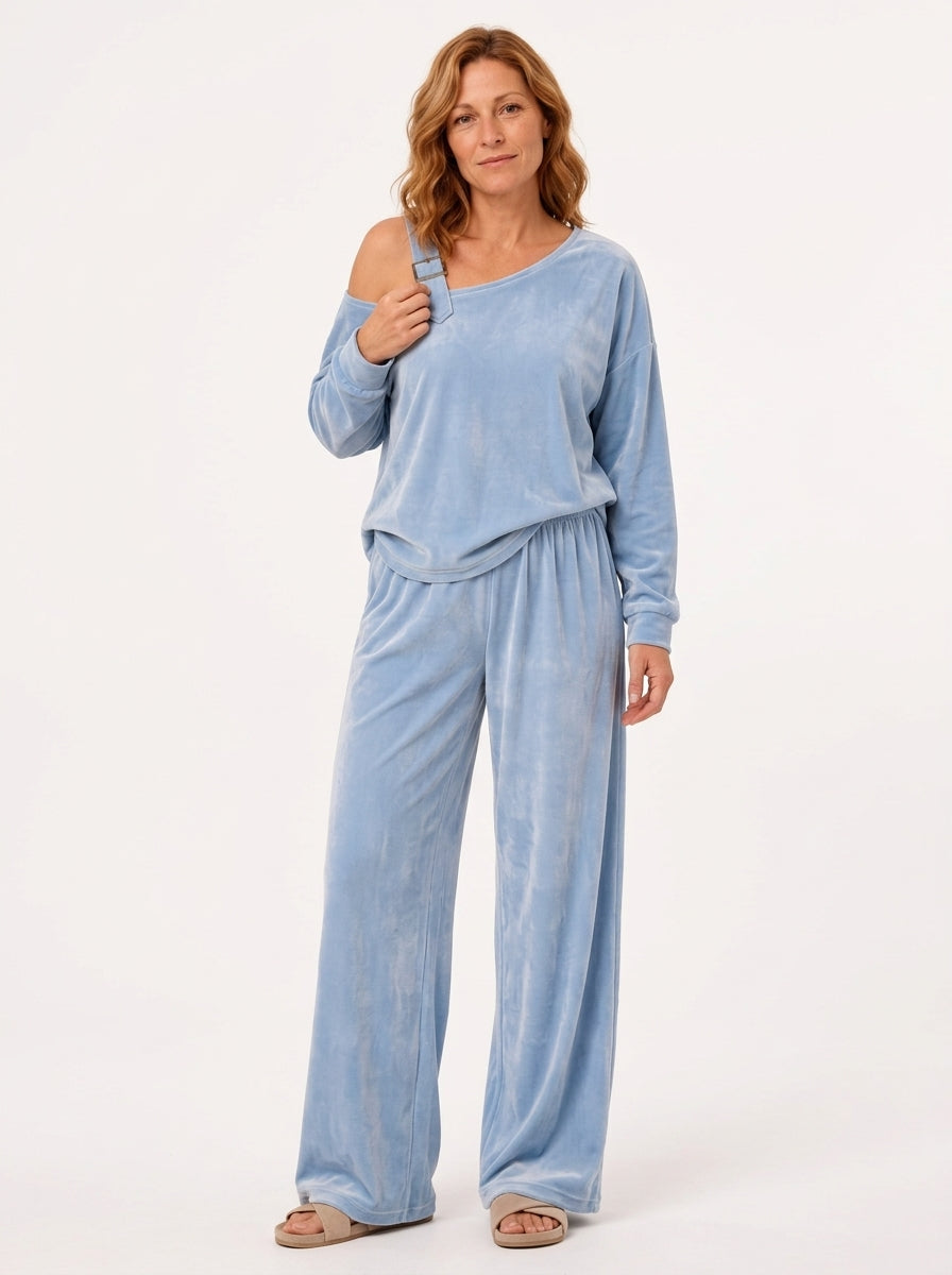 Damen-Off-Shoulder-Oberteil mit weit geschnittener Hose als Set