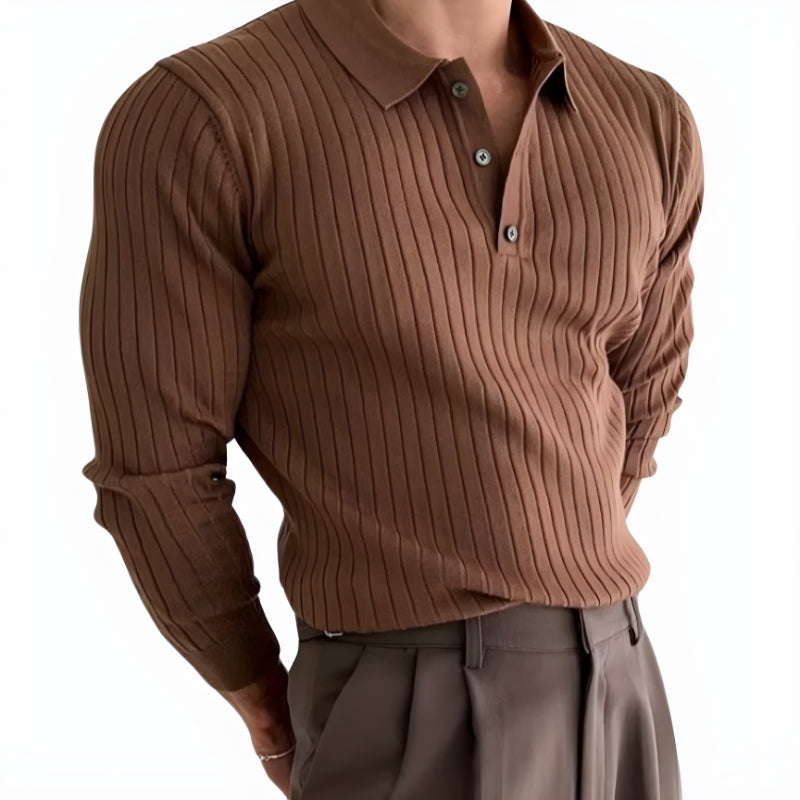 Herren-Langarm-Polohemd mit Vertikaler Rippenstruktur | Elegantes Design für Stil und Komfort