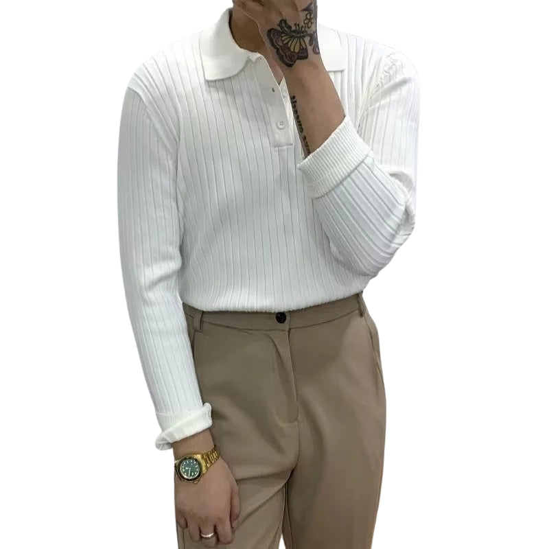 Herren-Langarm-Polohemd mit Vertikaler Rippenstruktur | Elegantes Design für Stil und Komfort
