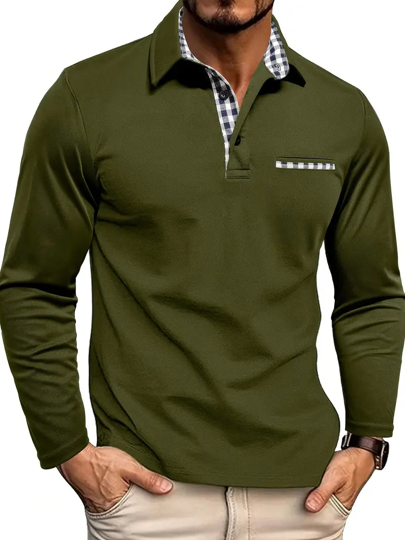 Poloshirt Herren Langarm Baumwolle Klassischer Schnitt Frühling