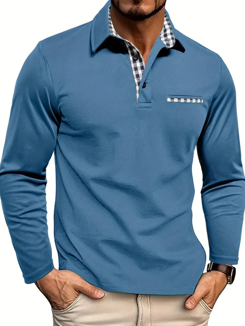 Poloshirt Herren Langarm Baumwolle Klassischer Schnitt Frühling