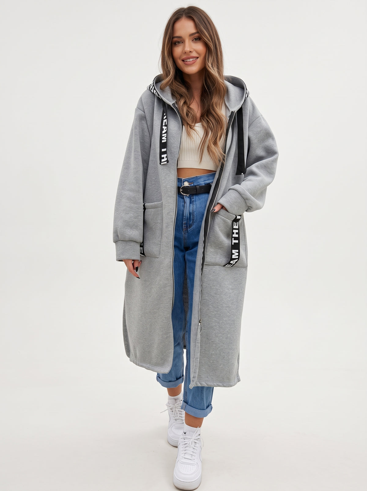 Oversize-Kapuzen-Sweatshirt-Mantel für Damen