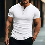 Herren-Henley-T-Shirt in Regular Fit für die Freizeit mit Strukturmuster