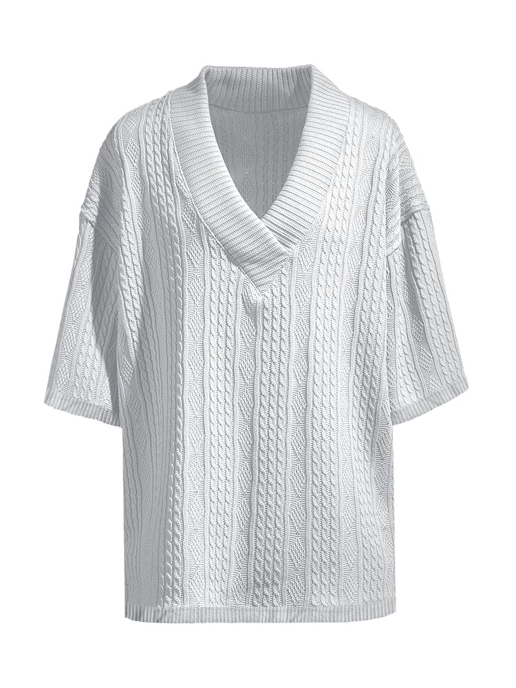 Zweiteiler für Herren, Sommer – T-Shirt mit V-Ausschnitt & Shorts | Loungewear-Set für Herren, Zopfstrick, lässig & bequem