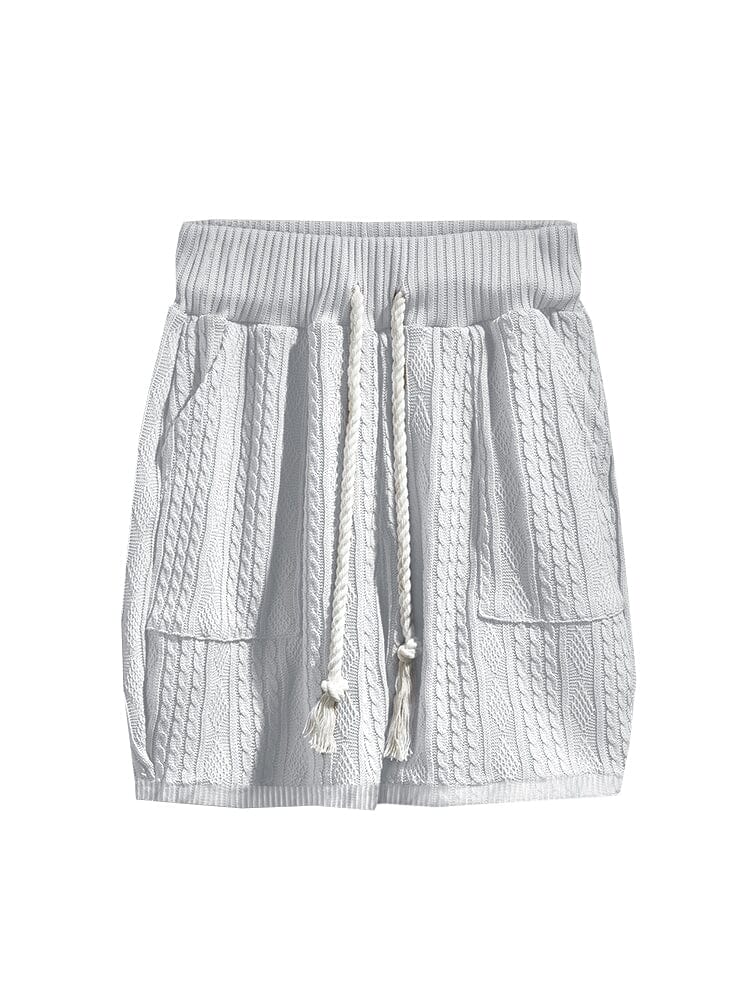 Zweiteiler für Herren, Sommer – T-Shirt mit V-Ausschnitt & Shorts | Loungewear-Set für Herren, Zopfstrick, lässig & bequem