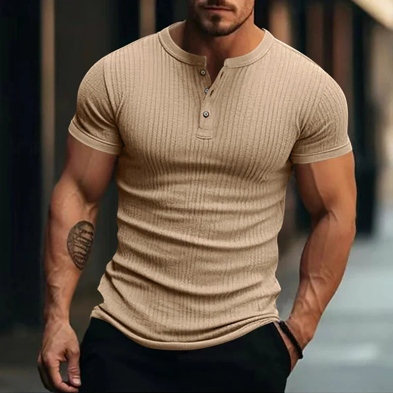 Herren-Henley-T-Shirt in Regular Fit für die Freizeit mit Strukturmuster
