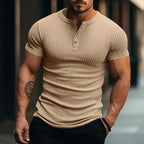 Herren-Henley-T-Shirt in Regular Fit für die Freizeit mit Strukturmuster
