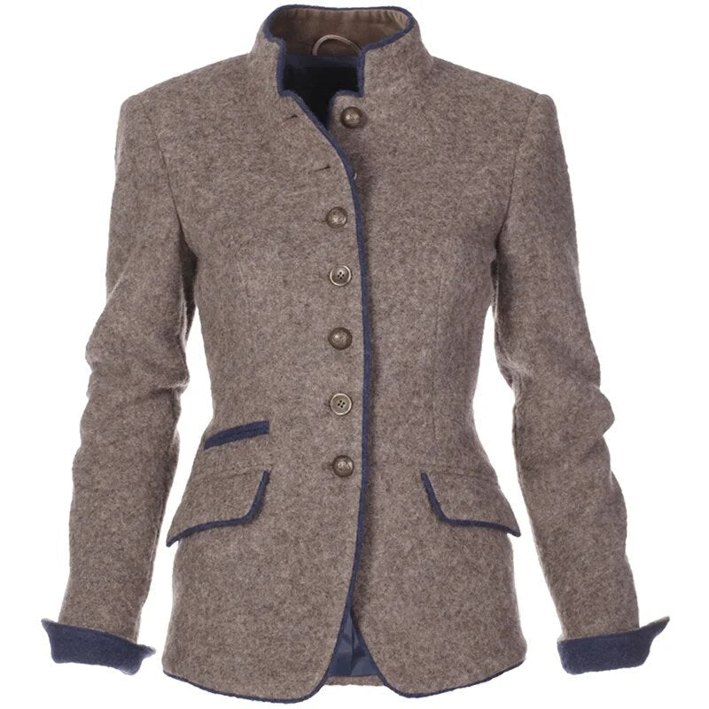 Damen Slim-Fit-Blazer elegant kragenlos Business Freizeit