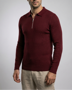 Polo homme zippé à texture, manches courtes, coton