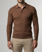 Men's Long-Sleeve Polo Shirt with Vertical Ribbed Texture | Elegant Design for Style and Comfort
