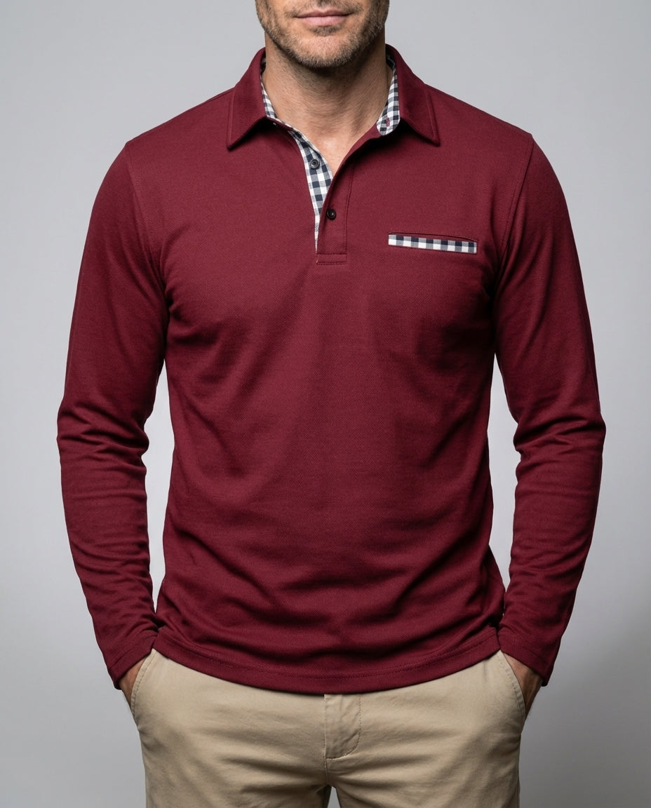 Poloshirt Herren Langarm Baumwolle Klassischer Schnitt Frühling