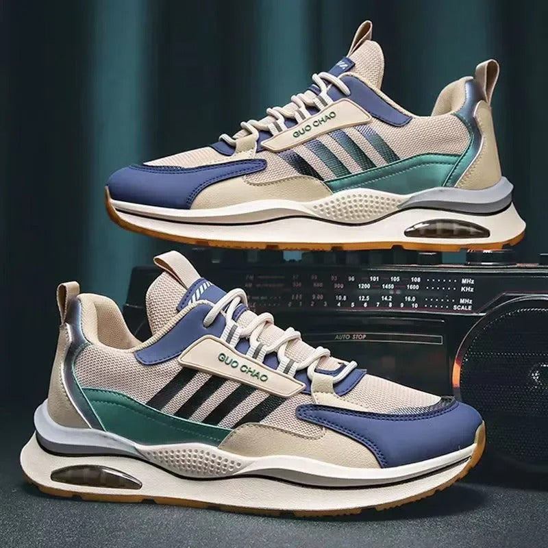 Retro-Sneaker für Herren in Grün, Orange und Beige – Sportlich und bequem
