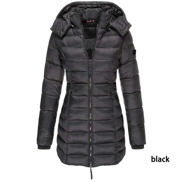 Mittellange wattierte Winterjacke für Damen – einfarbig & warme Kapuze