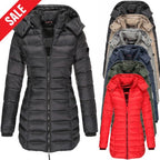 Veste d'hiver matelassée mi-longue pour femme – unie et capuche chaude