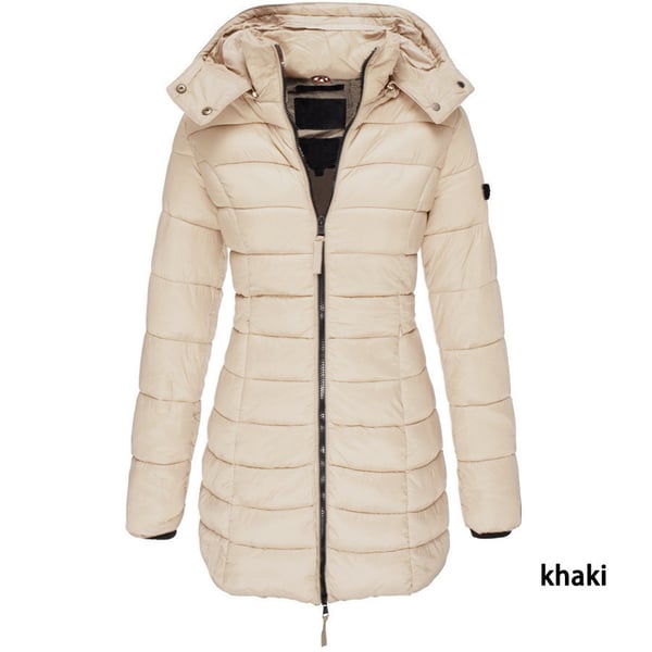 Veste d'hiver matelassée mi-longue pour femme – unie et capuche chaude