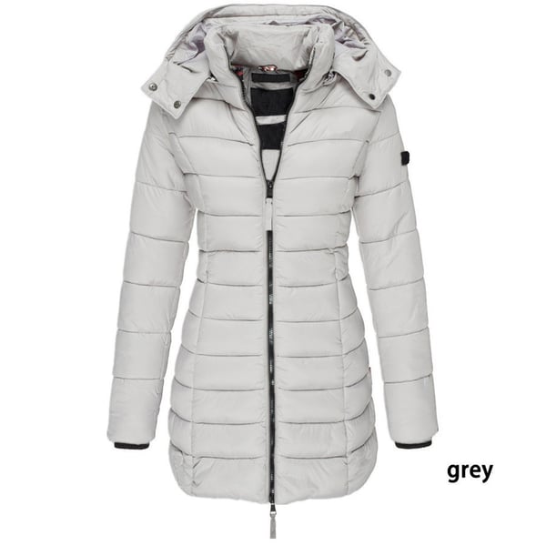 Veste d'hiver matelassée mi-longue pour femme – unie et capuche chaude