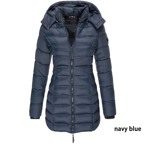 Veste d'hiver matelassée mi-longue pour femme – unie et capuche chaude