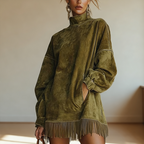 Jetzt im Trend – Lässiges Rollkragenkleid mit Taschen und Quastensaum
