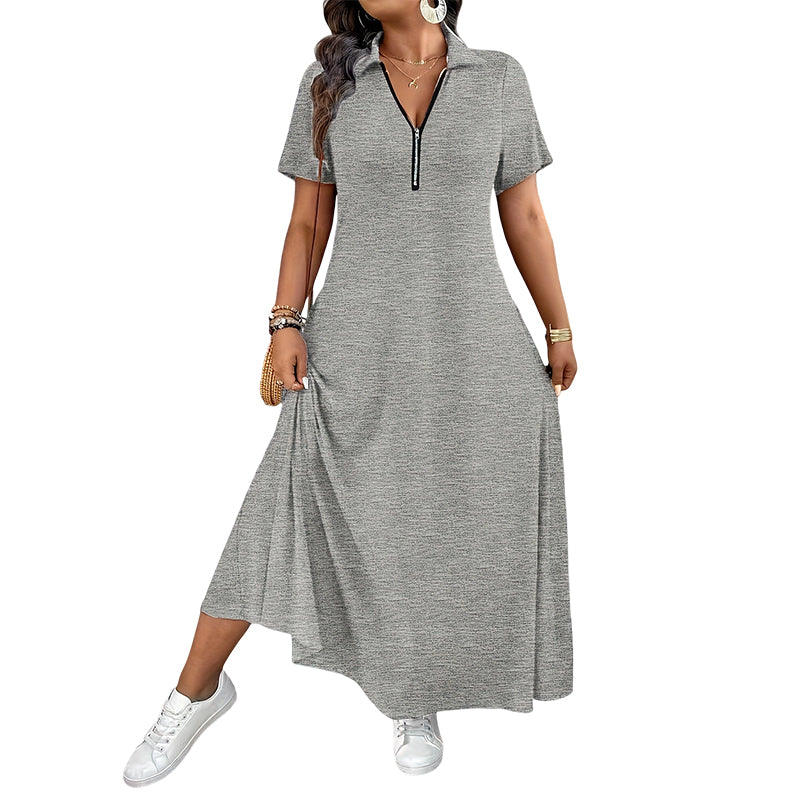 Lässiges Maxikleid für Damen mit Reißverschluss und Unifarben