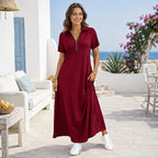 Lässiges Damen-Maxikleid mit Reißverschluss und unifarbenem Design